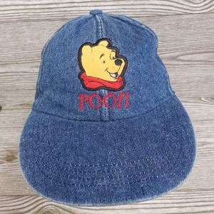 VINTAGE WINNIE THE POOH BLUE DENIM ADJUSTABLE BASEBALL HAT CAP **STAINED**